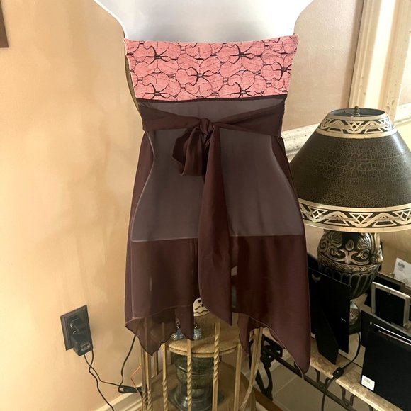 Flowy Chocolate Sheer Strapless Top/Dress Rose Floral Lace Top - Picture 4 of 11